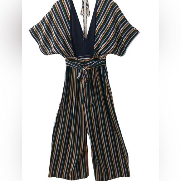Aqua VNeck Stripe Wide Leg Cropped Jumpsuit Size XS - Picture 2 of 6